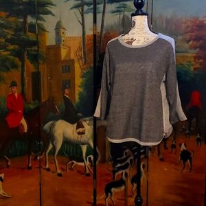 Cathy Daniel's charcoal and gray metallic sweat shirt style sz large 3/4 sleeve